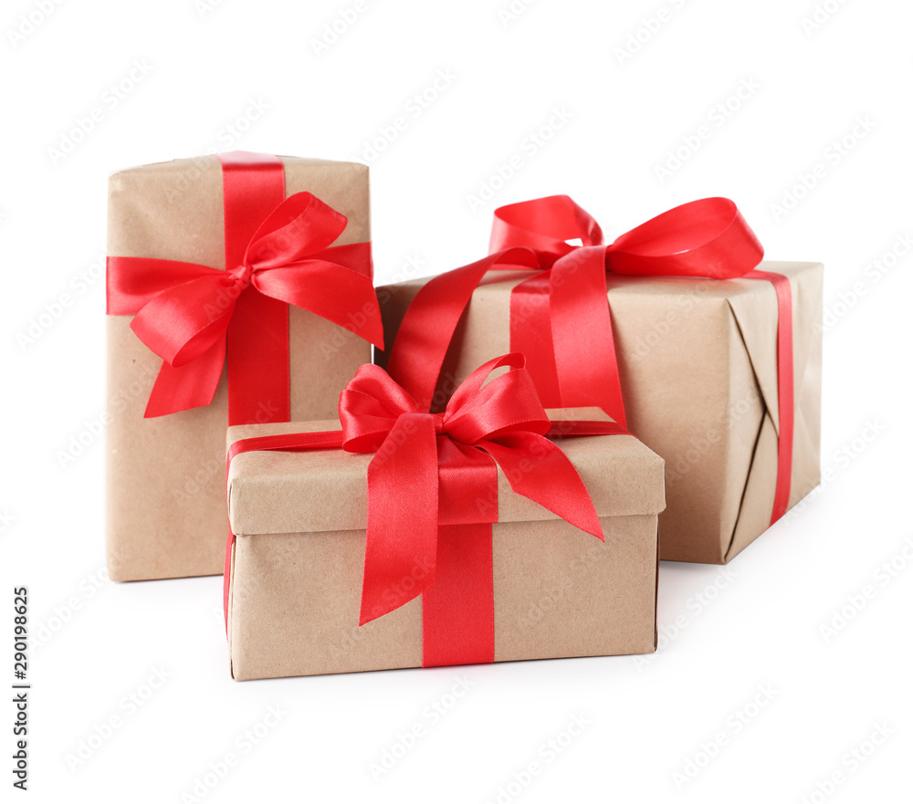 Obraz premium Different Christmas gift boxes on white background