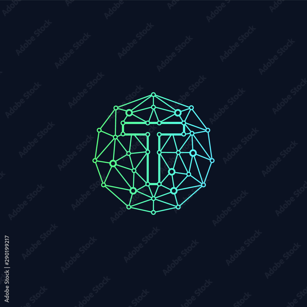 Letter T network Logo design. Technology digital abstract dot connection cross logo icon. Circle with connected lines for brand of smart contract block symbol. - Vector Letter T network Logo design. Technology digital abstract dot connection cross logo icon. Circle with connected lines for brand of smart contract block symbol. - Vector