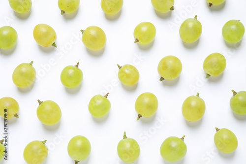 Fresh ripe juicy grapes on white background, top view
