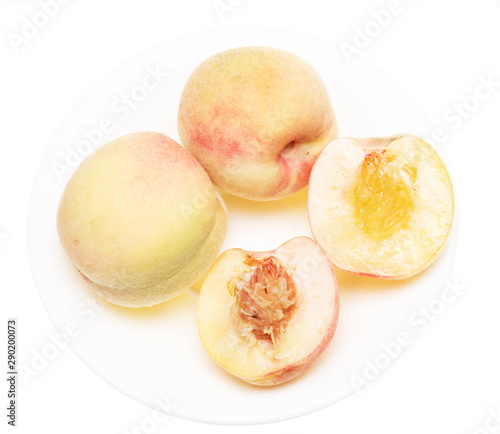 ripe peach fruit on white background