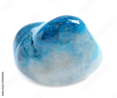 Beautiful blue shattuckite gemstone on white background