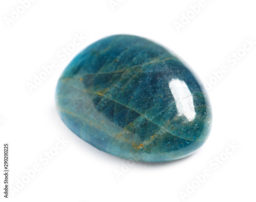 Beautiful blue apatite gemstone on white background photo