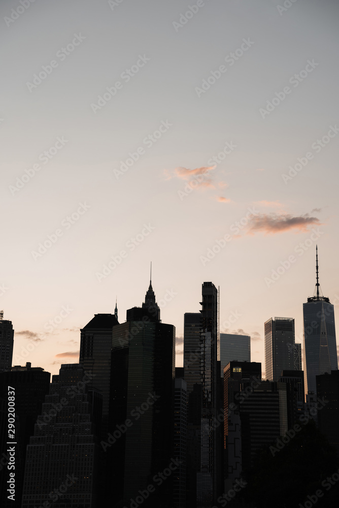 Financial district new york city at sunset