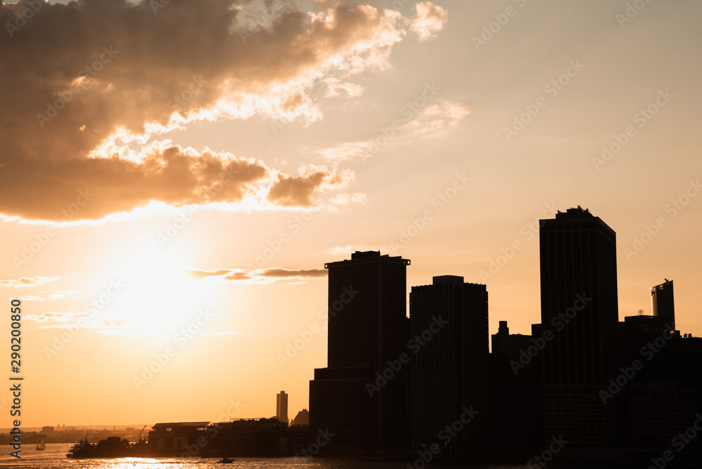Skyline new york city at sunset