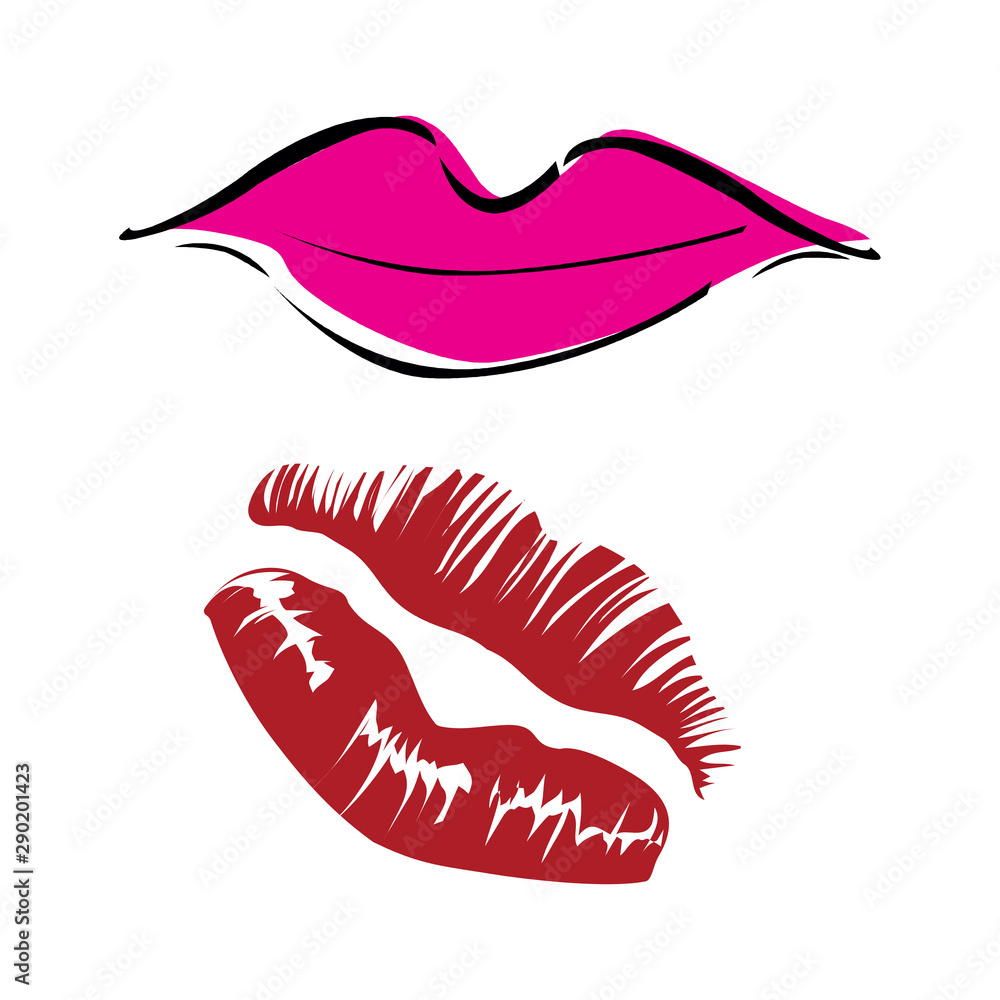 Print of red lips. Vector illustration. Print of red lips. Vector illustration.