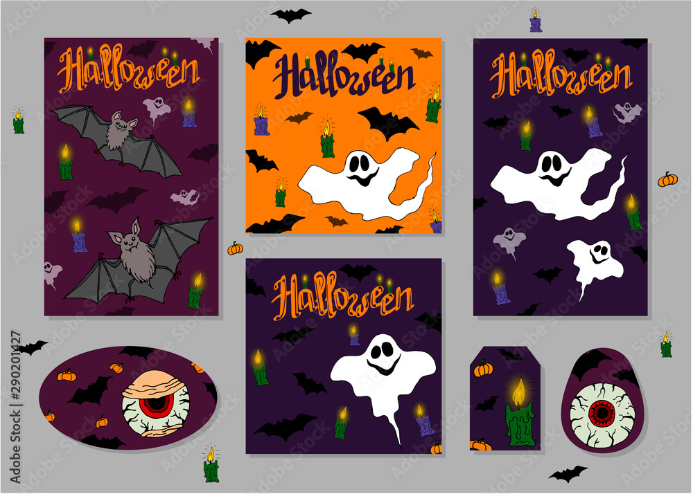 Set of flyers for Halloween. Bats, ghosts and zombies.