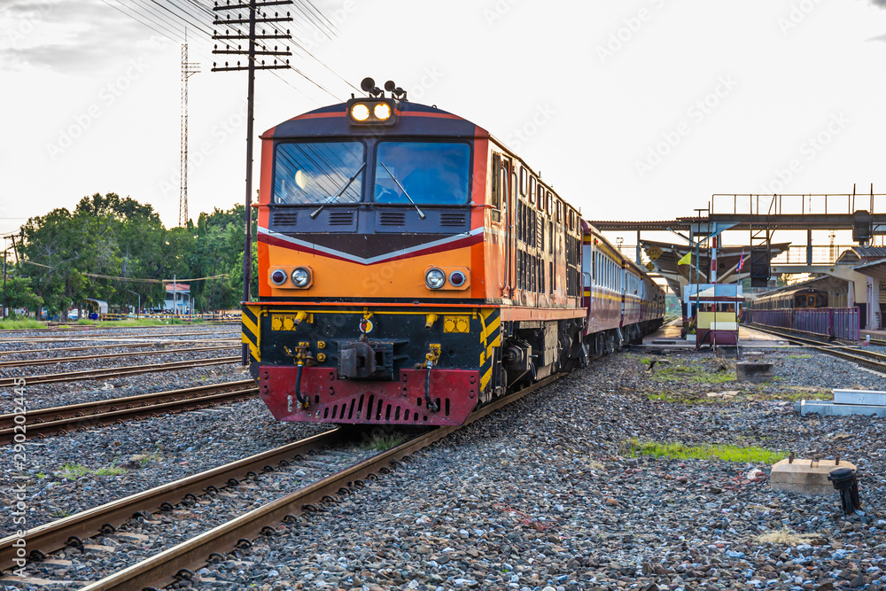 Trains of Thailand is moving into the station by diesel engine. Retro technology Trains of Thailand is moving into the station by diesel engine. Retro technology