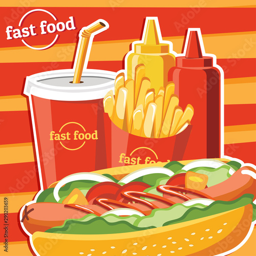Fast food hamburger, tasty set fast food vector photo