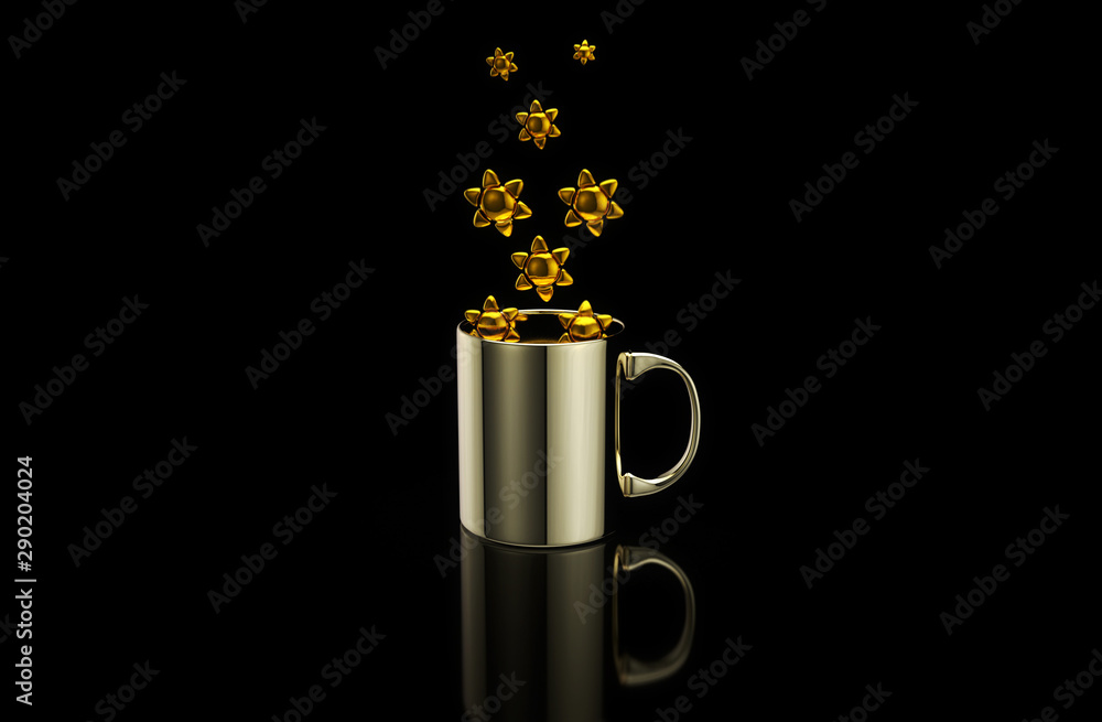 Obraz premium Concept of a hot cup of coffee with suns