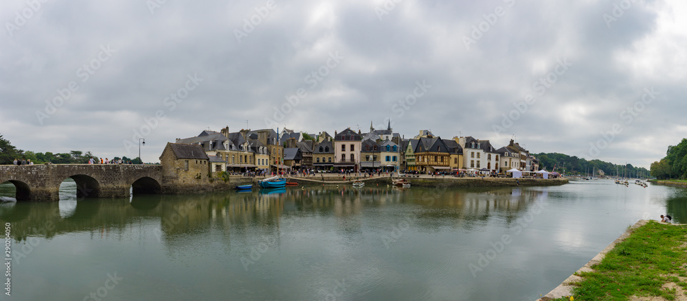 panorama cityscape view of the old town and river of Auray in Brittany in western France