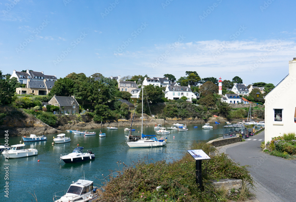view of the picturesque Port de Doelan village and harbor in Brittany