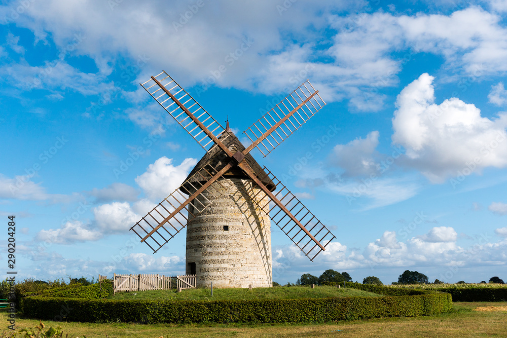 horizontal view of the historic windmill Moulin de Pierre in Hauville in Normandy