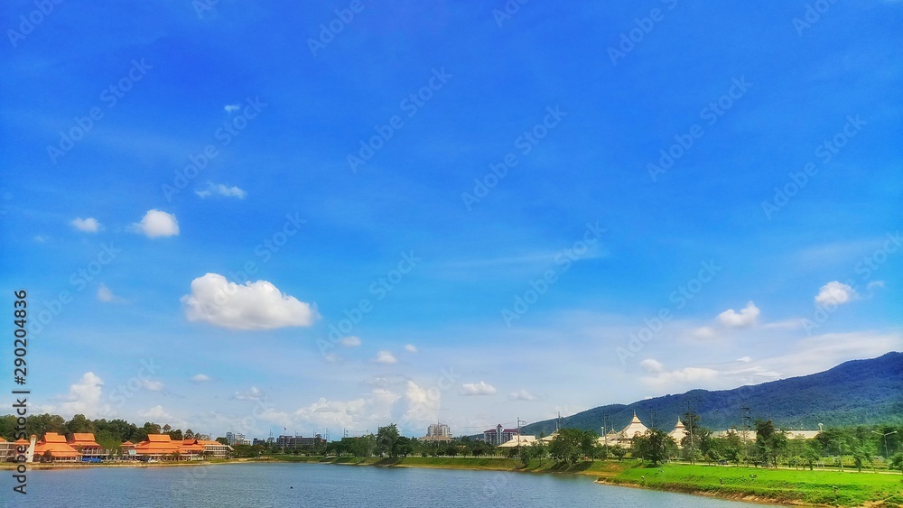 landscape view and blue sky background