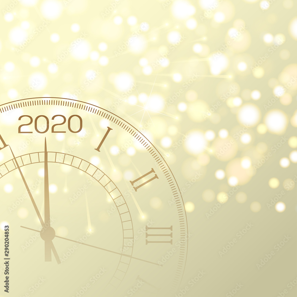 Happy New Year card with clock and fireworks. 2020 Vector Happy New Year card with clock and fireworks. 2020 Vector
