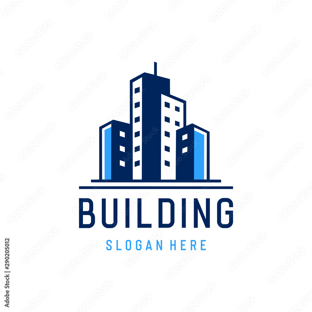 Building line outline flat logo design vector