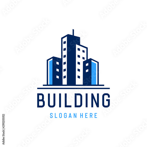 Building line outline flat logo design vector