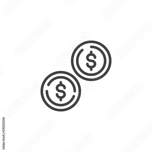 Dollar coins line icon. linear style sign for mobile concept and web design. Dollar money outline vector icon. Money exchange, currency symbol, logo illustration. Vector graphics