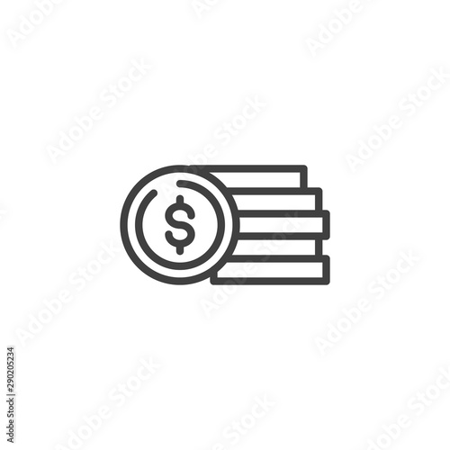 Stack of coins line icon. Money dollar linear style sign for mobile concept and web design. Dollar coins outline vector icon. Symbol, logo illustration. Vector graphics