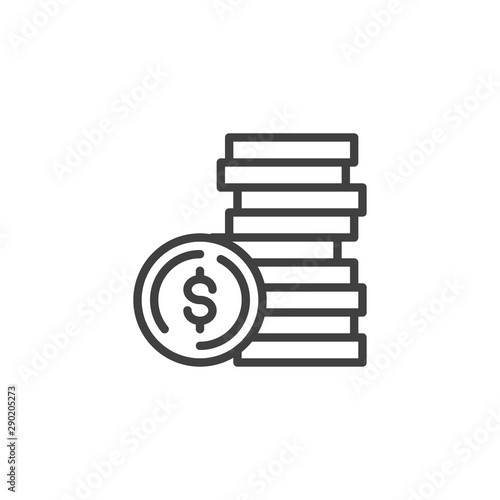 Dollar coins stack line icon. linear style sign for mobile concept and web design. Stacked coins money outline vector icon. Investment money symbol, logo illustration. Vector graphics