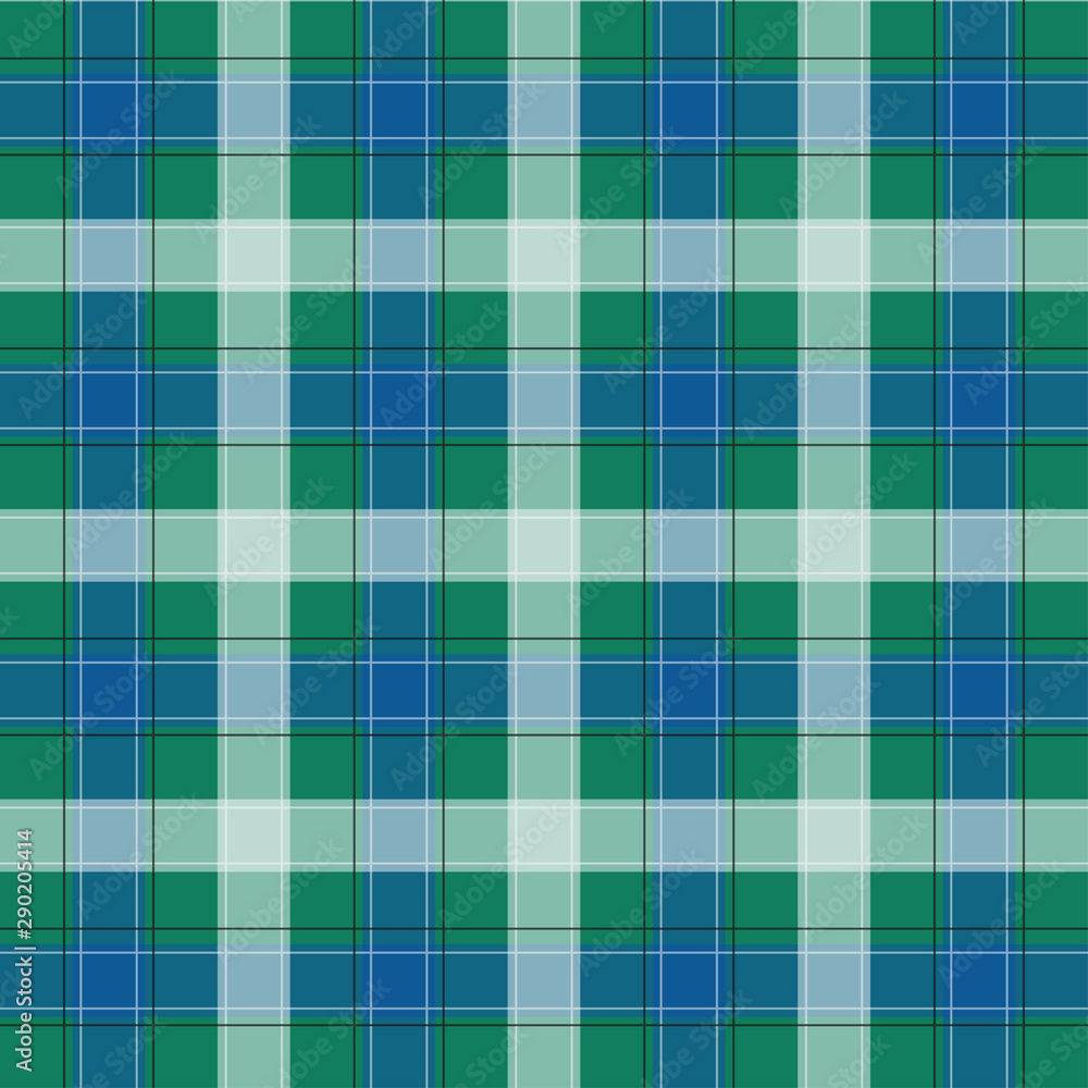 Fototapeta premium Green and Blue Gingham pattern. Texture from squares for - plaid, tablecloths, clothes, shirts, dresses, paper, bedding, blankets, quilts and other textile products. Vector illustration EPS 10