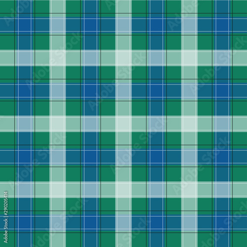 Green and Blue Gingham pattern. Texture from squares for - plaid, tablecloths, clothes, shirts, dresses, paper, bedding, blankets, quilts and other textile products. Vector illustration EPS 10