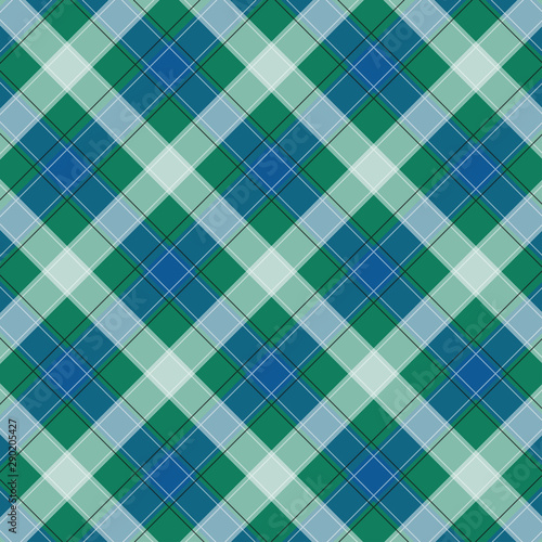 Green and Blue Gingham pattern. Texture from squares for - plaid, tablecloths, clothes, shirts, dresses, paper, bedding, blankets, quilts and other textile products. Vector illustration EPS 10