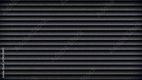 Horizontal metallic steel plate. Urban style backdrop in light gray tones. Cool colored simple design of textured surface with effect of jalousie border in black frame.