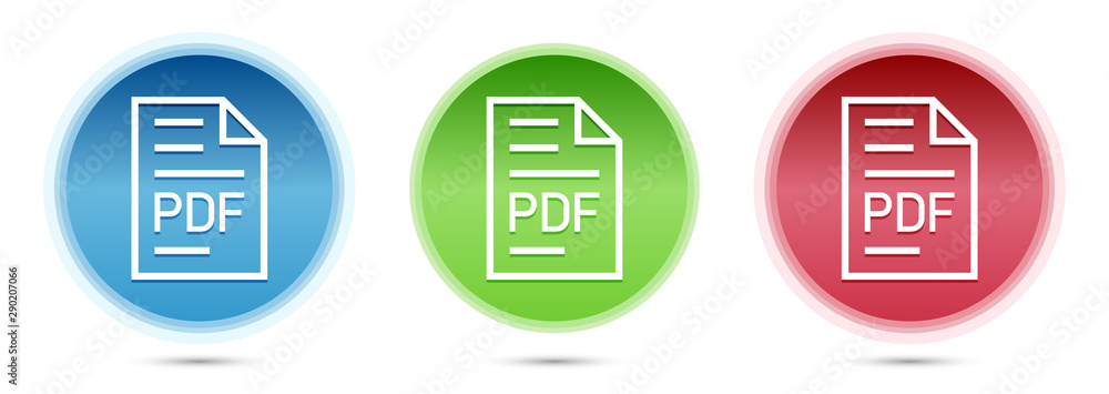 PDF document page icon glass round buttons set illustration