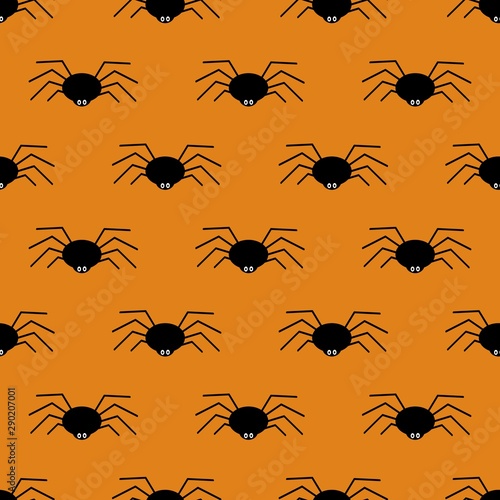 Black spider silhouette on orange background seamless Halloween vector pattern.  © Martina Lukáčová