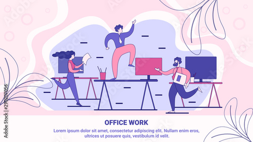 Modern Office Work Flat Vector Poster Template