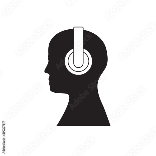Human head with headphones isolated background. Vector illustration.