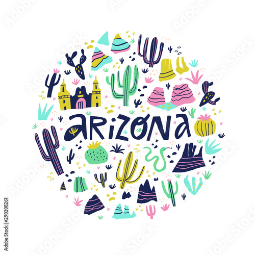 Arizona flat hand drawn vector illustration doodle