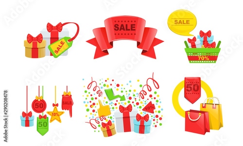 Sale, Special Offer Signs Collection, Tags, Shopping Bags, Gift Boxes Vector Illustration © topvectors