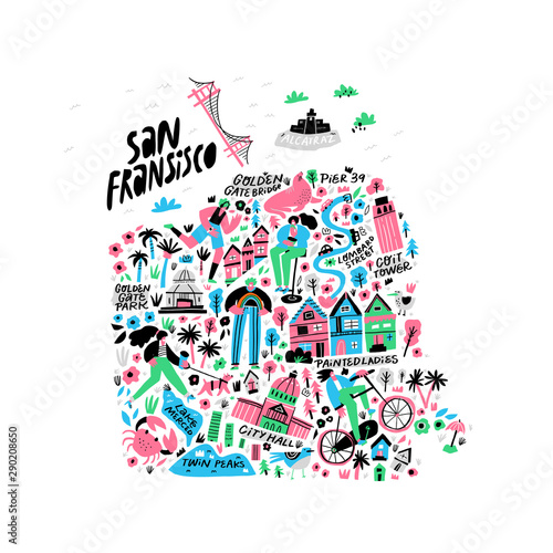 San Francisco city cartoon map vector illustration