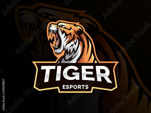 Tiger mascot sport logo design. Tiger animal mascot head vector illustration logo. Wild cat head mascot, Tiger head emblem design for eSports team. Vector illustration