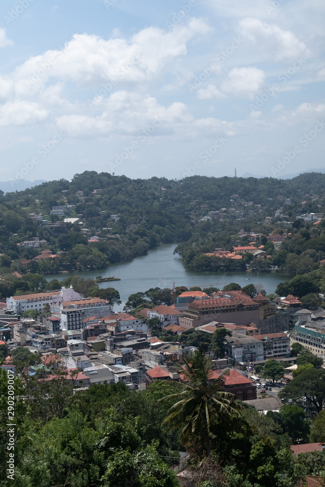 Scenic view of Kandy city in Sri lanka.Kandy is surrounded by mountains.The city's heart is scenic Kandy Lake (Bogambara Lake) and Temple of the Tooth (Sri Dalada Maligawa)