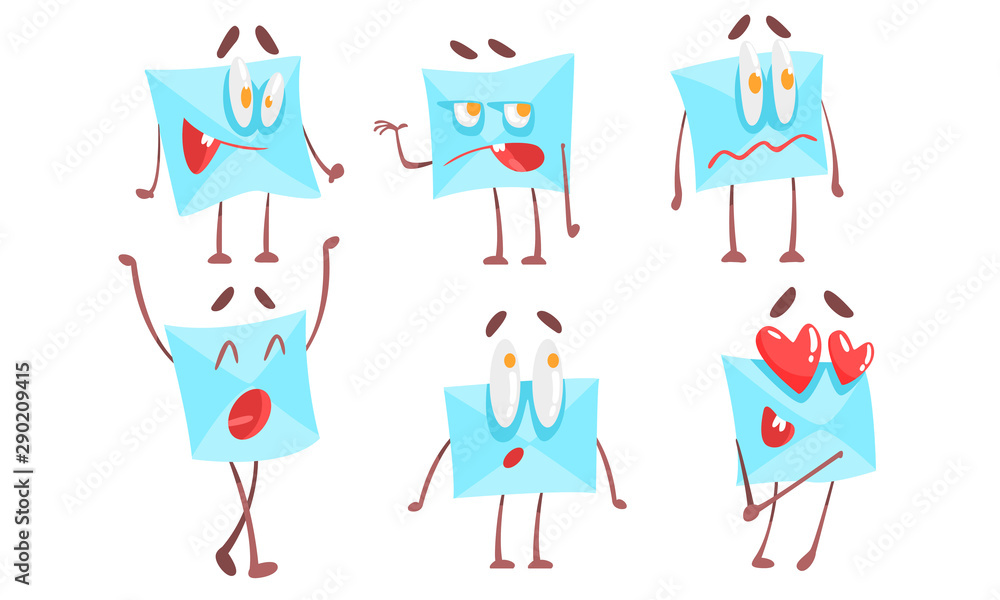 Funny Paper Envelopes Characters Set, Letter with Various Emotions Cartoon Vector Illustration Funny Paper Envelopes Characters Set, Letter with Various Emotions Cartoon Vector Illustration