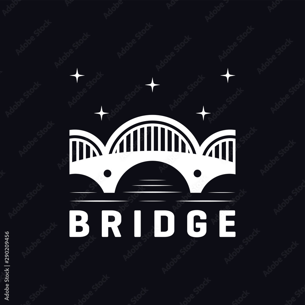 bridge night silhouette logo design vector
