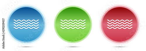 Sea waves icon glass round buttons set illustration