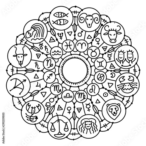 Zodiacal circle with astrology signs for your design