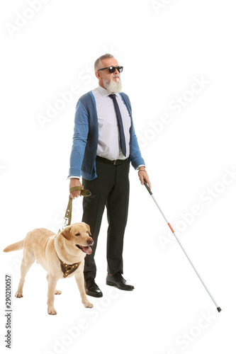 Blind mature man with guide...
