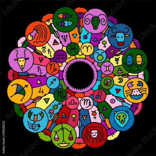 Zodiacal circle with astrology signs for your design