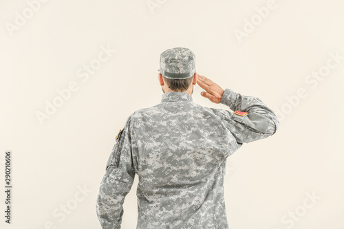 Saluting soldier on light b...
