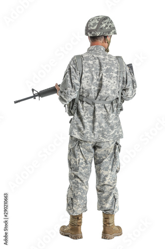 Mature male soldier on whit...