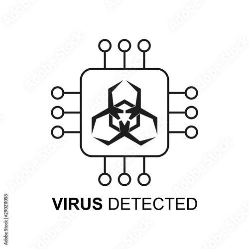 Virus detection icon. With text: Virus detected. Virus scanning concept. Flat. Isolated on white background. 