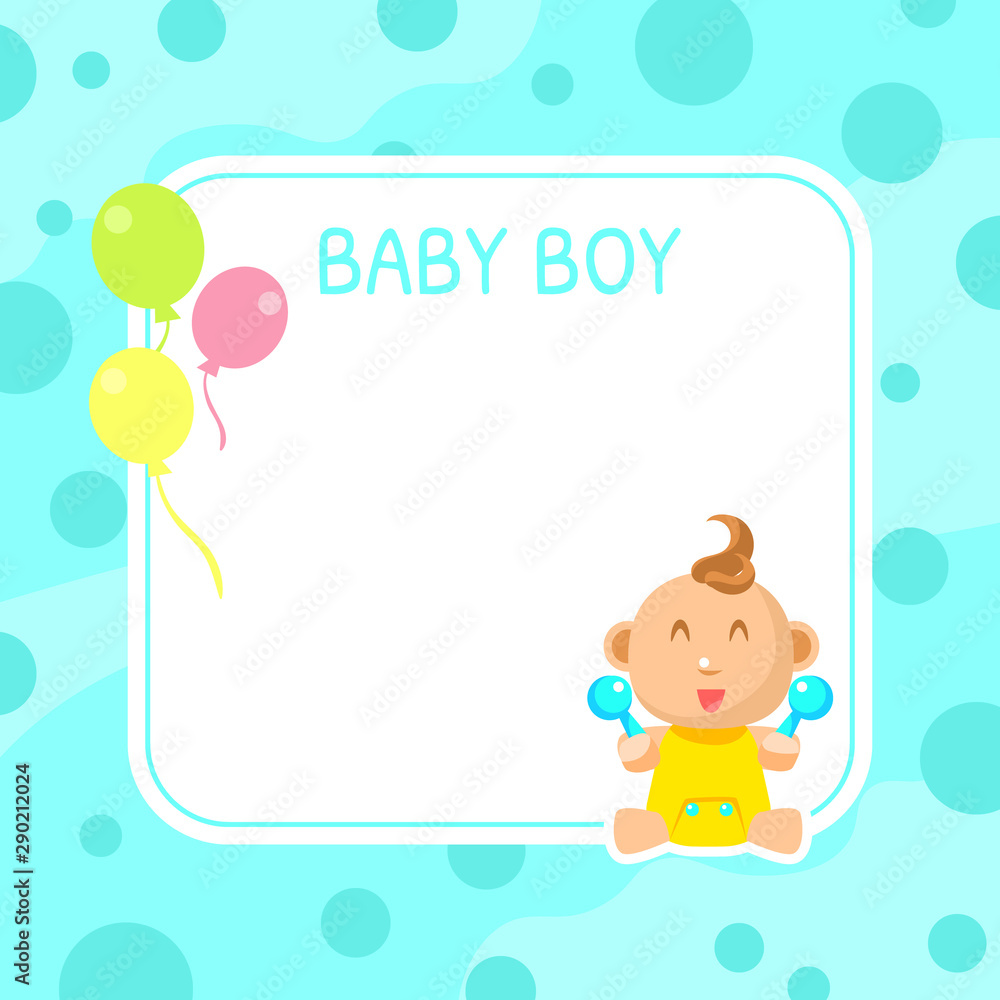 Baby Boy Shower Invintation Template, Cute Blue Arrival Card with Place for Text Vector Illustration
