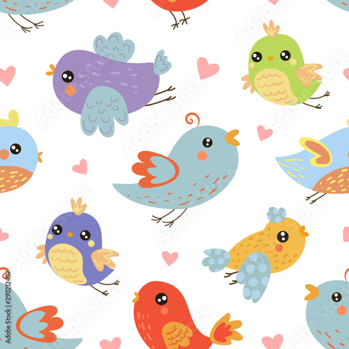 Cute Colorful Birds Seamless Pattern, Design Element Can Be Used for Textile, Wallpaper, Packaging Vector Illustration