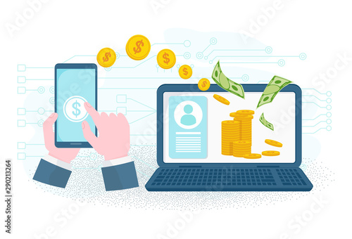 Money transfer using mobile device, computer and smart phone