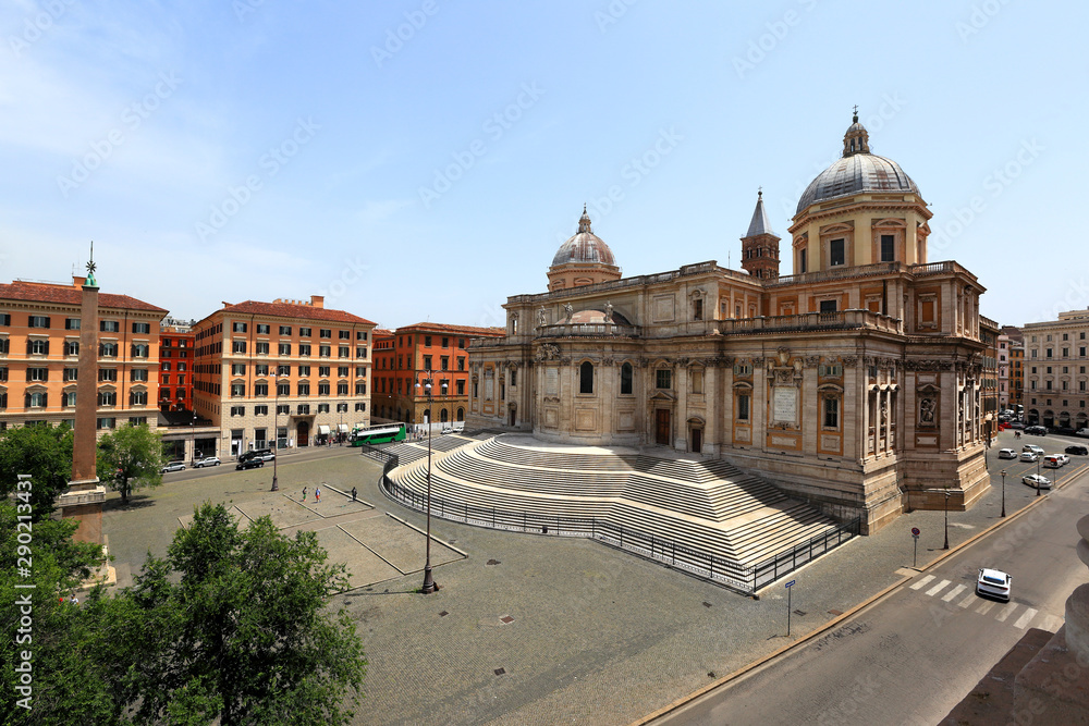The Basilica of Santa Maria Maggiore and the Piazza dell'Esquilino in Rome, Italy