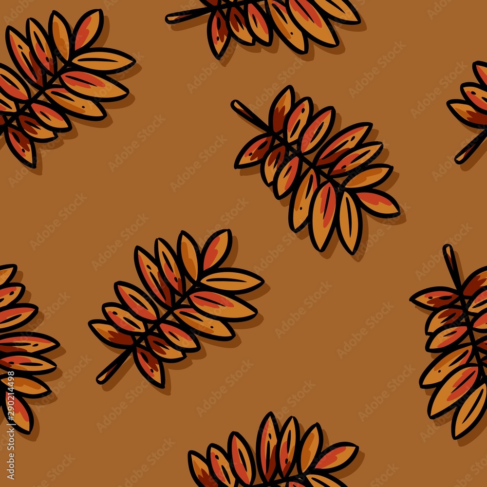 Cute autumn rowan leaves cartoon seamless pattern. Fall decoration background texture tile Cute autumn rowan leaves cartoon seamless pattern. Fall decoration background texture tile